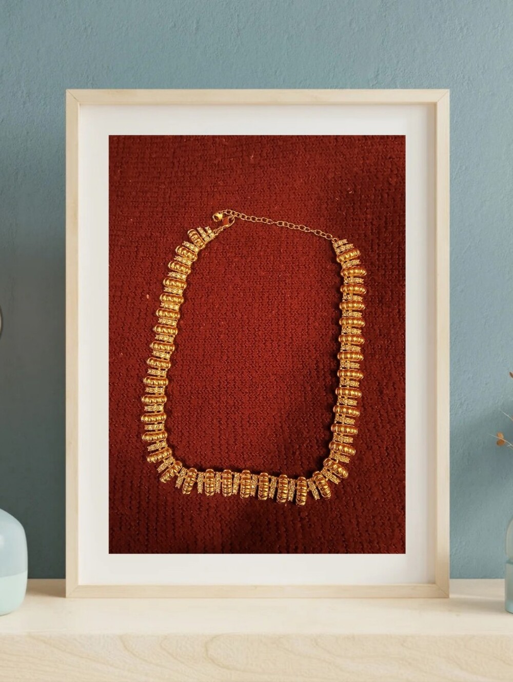 Gold Tone Rhinestone Chunky Statement Necklace Costume Jewelry